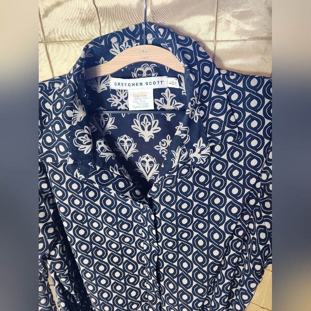 Gretchen Scott Size L Button Up Collared Dress Ti… - image 4